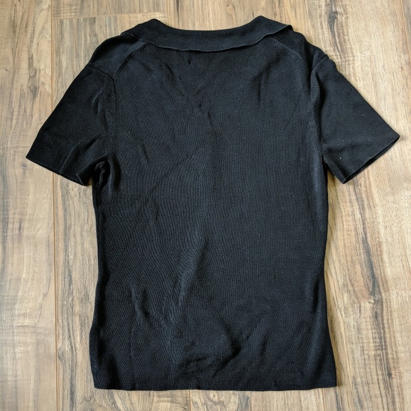 Cullen 100% Silk Ribbed Collared Blouse Black Sz M - Picture 4 of 4